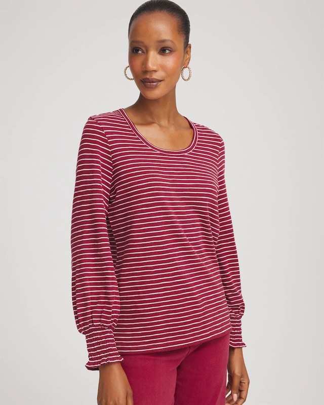 Smocked-Sleeve Cotton-Slub Tee